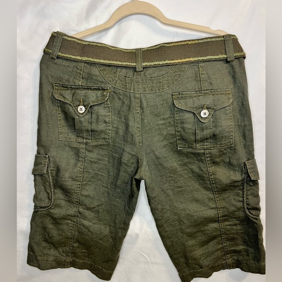 Mur Mur Shorts Size M Green 100% Linen Cargo Shorts W/Belt Anthropology #0058 - Picture 1 of 12